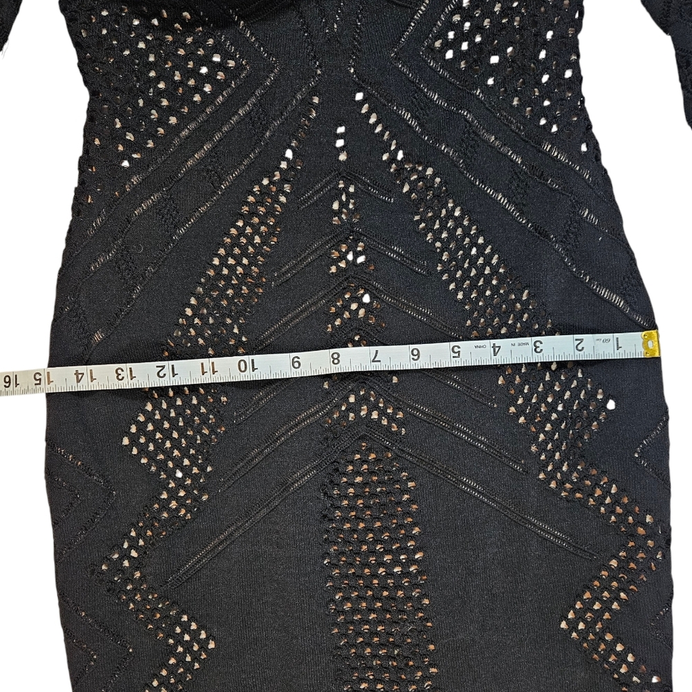 Calvin Klein Black Illusion Lace Bodycon Dress Size Petite Medium Geometric - Picture 16 of 16